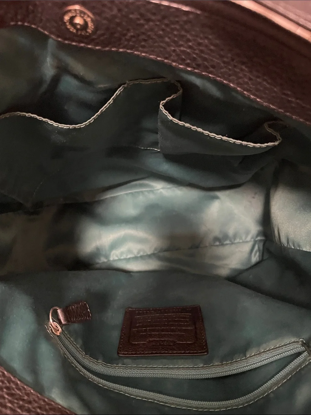 COACH Black Tumbled Leather Single Leather Wide Handle Shoulder Bag Teal Lining